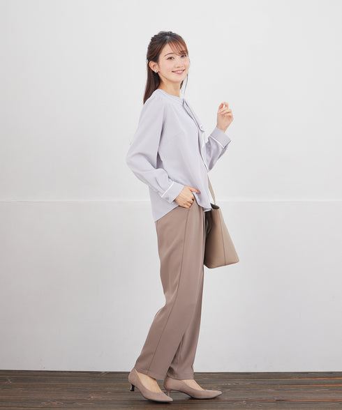 【2WAY】取り外し可能な配色パイピングボウタイブラウス