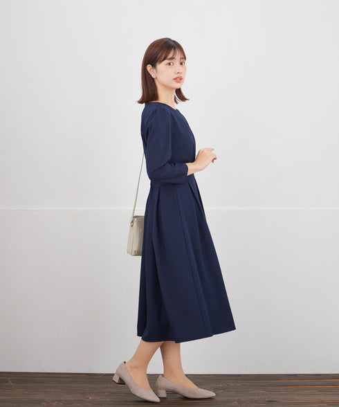 【おのののかさん着用/半袖&長袖選べる袖丈】タックフレアワンピース