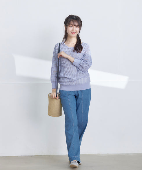 TCデニム切替ワイドストレートパンツ