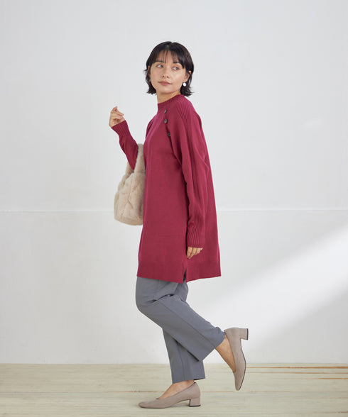 【安田美沙子さん着用 / 選べる2type】ボタンニットチュニック
