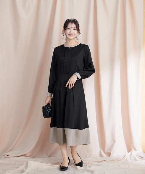 【新色追加】 キーネックフレアワンピース