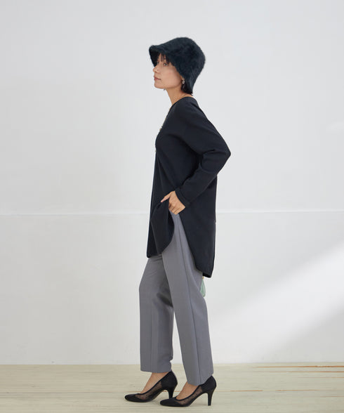 【安田美沙子さん着用】シンプルできれいシルエット、ラウンドヘムニットチュニック