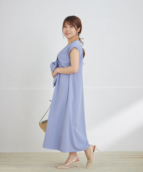 ウエストリボンフレンチスリーブマキシワンピース