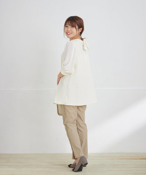 【クリアランスセール】フラワーJQ袖シフォンチュニック