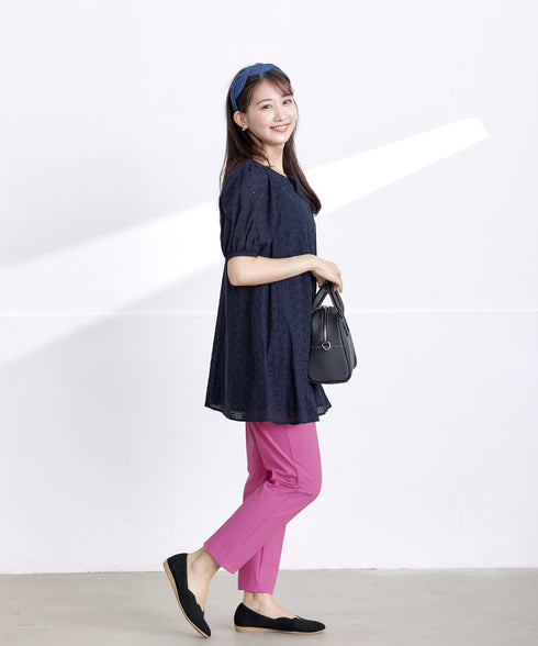 【2TYPE/総レース・袖レース】パンチングレースパフスリーブチュニックブラウス