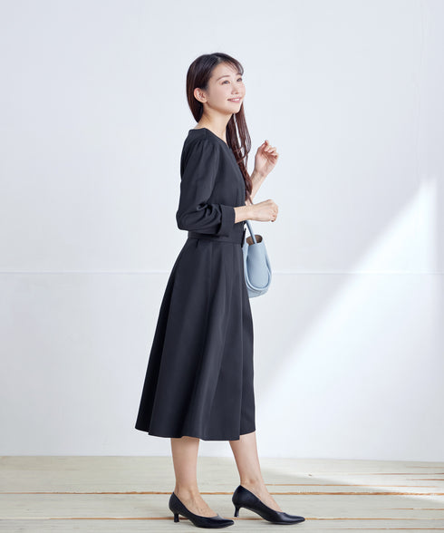 【3WAY】リボンブローチ&ベルト付きフレアワンピース