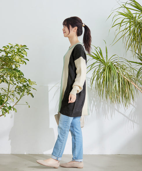 【アウトレット】デザイン配色ニットチュニック