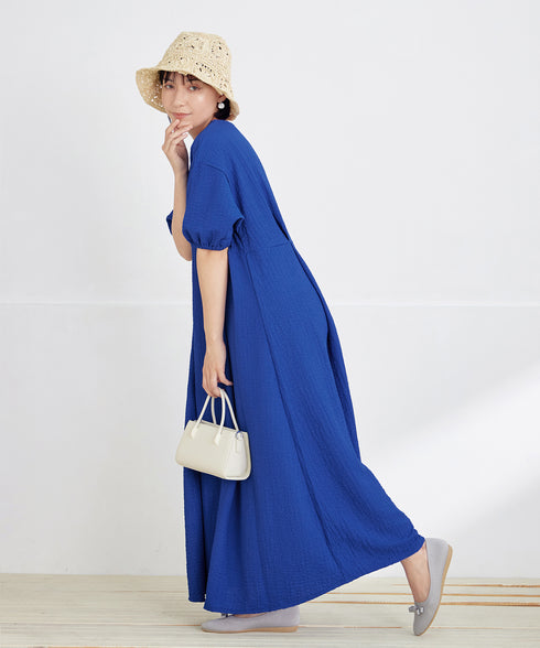 ワッフルVネックワンピース