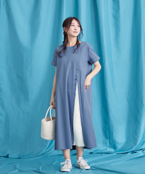 【UVケア・接触冷感】“あまラク” アシメプリーツカットソーワンピース