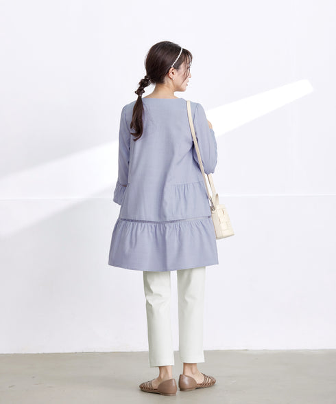 はしごレースフレアスリーブチュニックブラウス