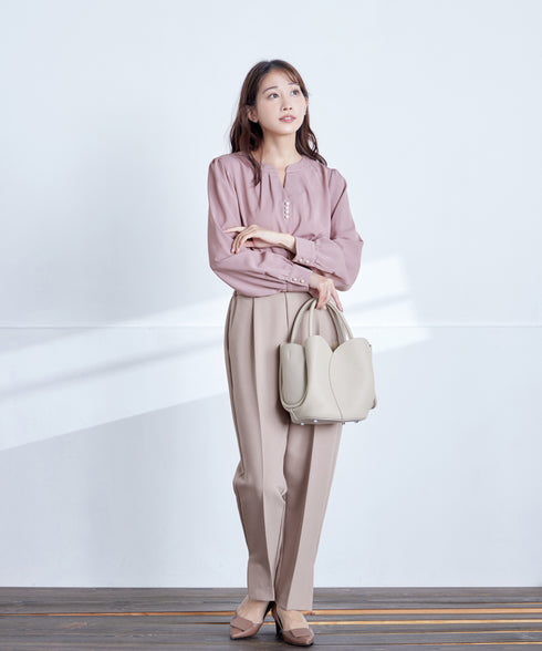 【ストレッチジョーゼット】 スリットテーパードパンツ