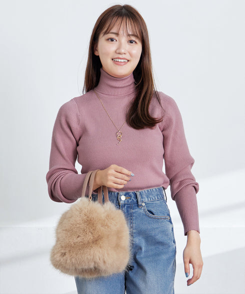 タートルリブニットトップス