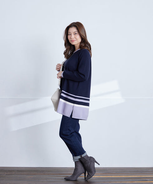 【クリアランスセール】カラー配色ニットチュニック