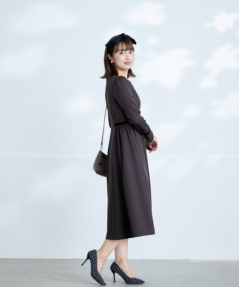 【安田美沙子さん着用】ベロアラインフレアワンピース