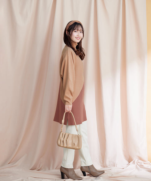 【アウトレット】配色ドルマンニットチュニック