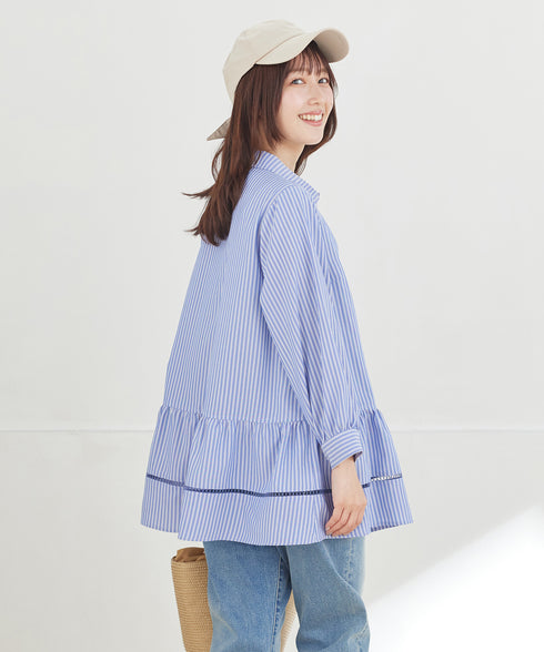 はしごレースストライプシャツ<br>チュニック