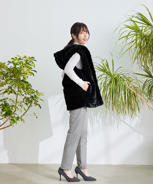 【安田美沙子さん着用】T/R両面起毛ストレッチパンツ