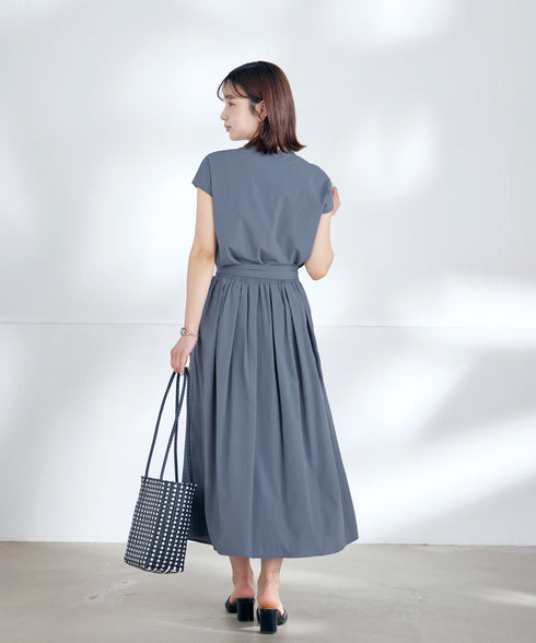 【トップス&スカートセット】ストレッチタフタセットアップ
