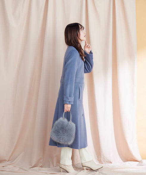 【ウール95%】ノーカラー包みボタンAラインコート