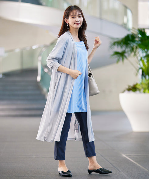 【アウトレット】ストライプフレアスリーブチュニックブラウス