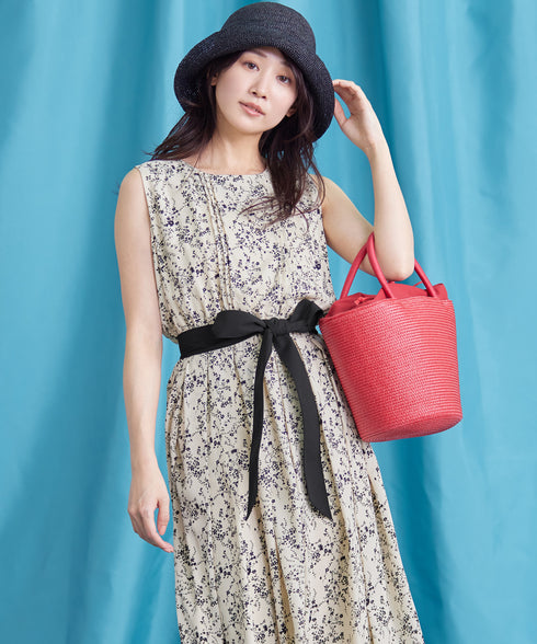 【アウトレット / 袖が選べる】配色モノクロ花柄ワンピース