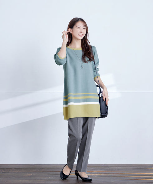 【クリアランスセール】カラー配色ニットチュニック