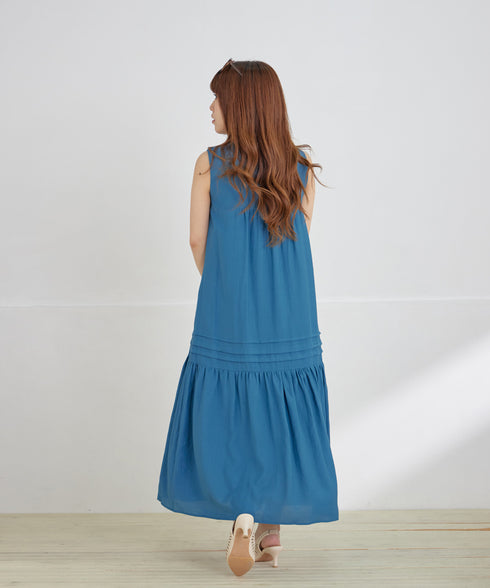 【小倉優子さん着用・洗える・XSサイズ】麻調ピンタックロングワンピース