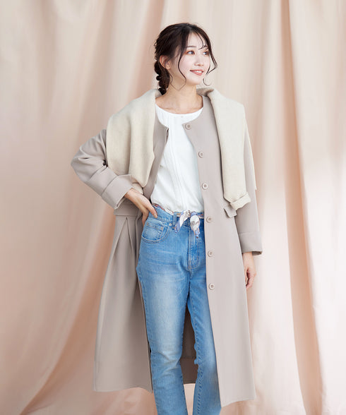 ダブルストレッチ│ノーカラーAラインコート