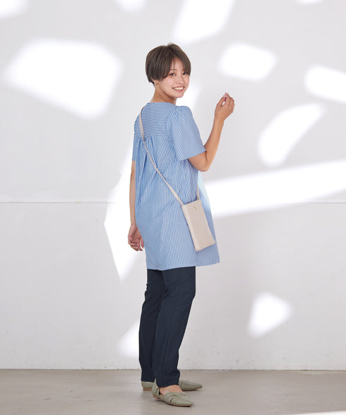 【アウトレット】ストライプフレアスリーブチュニックブラウス