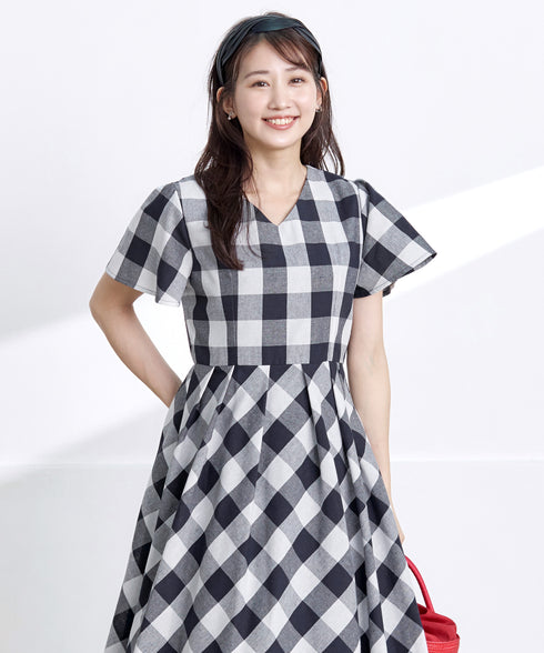 【アウトレット / 袖が選べる】大柄ギンガムチェックワンピース