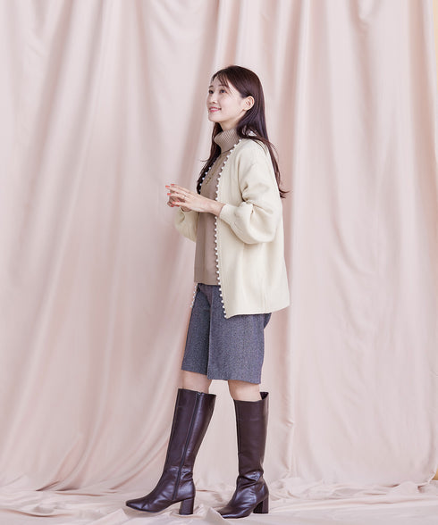 【アウトレット】パール付きパフスリーブカーディガン