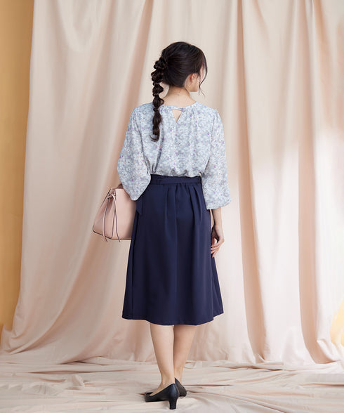 【アウトレット】ダブルストレッチ│ベルト付きタックスカート