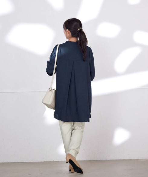 【新色追加】 バンドカラーシャツチュニックブラウス