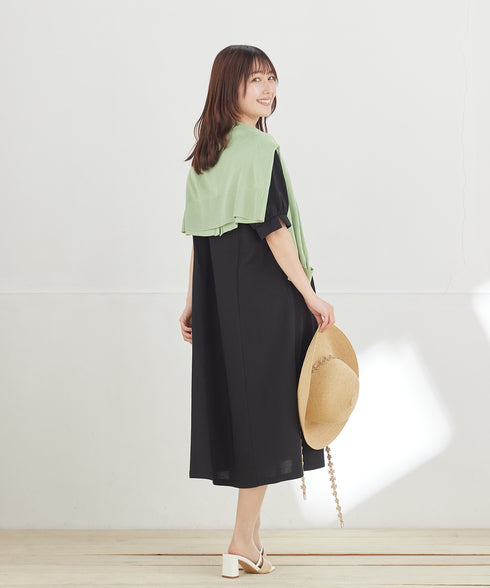 “サマケア” パフスリーブAラインワンピース