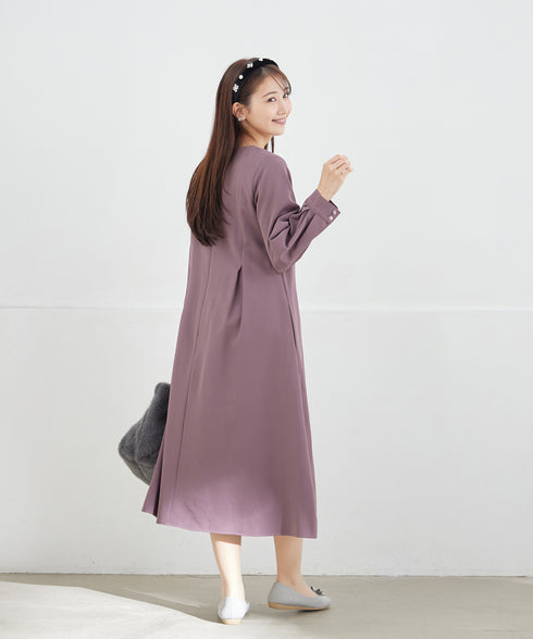 ビジュー付きフロント切替タックワンピース