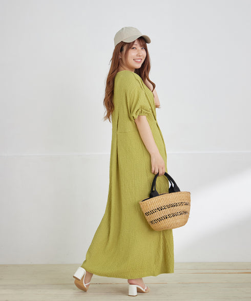 ワッフルVネックワンピース