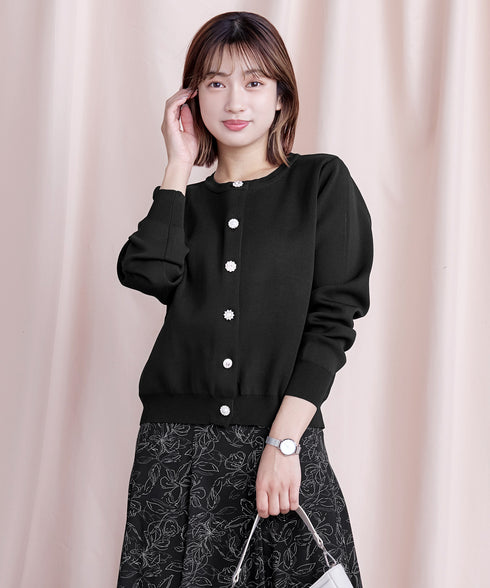 中空糸ビジューボタンカーディガン