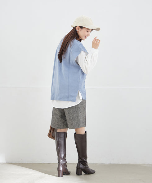 【2点セット】ニットベスト+起毛シャツ