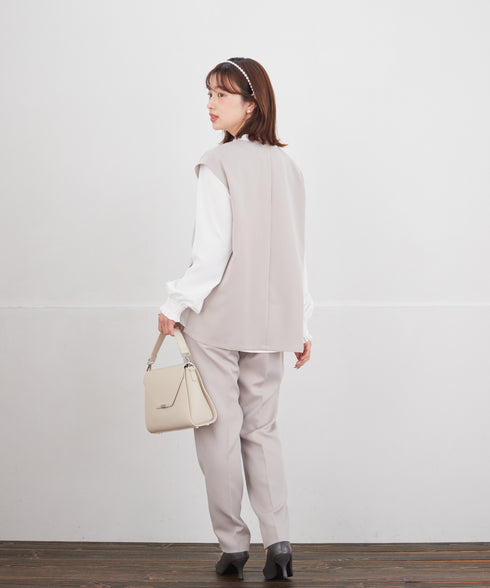 【ブラウス&ベスト&パンツ3点セット】リボンタイブラウス+ベスト付き 3点セットアップ