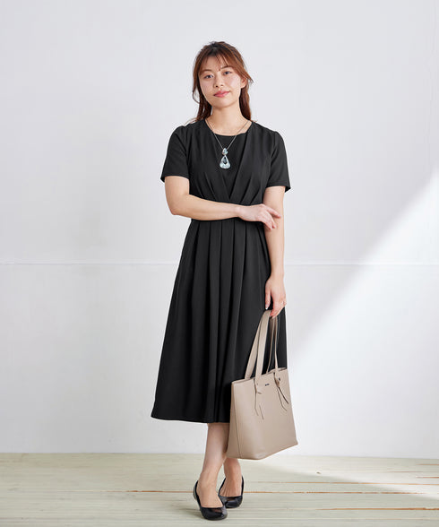 【選べる袖丈】 タックフレアワンピース