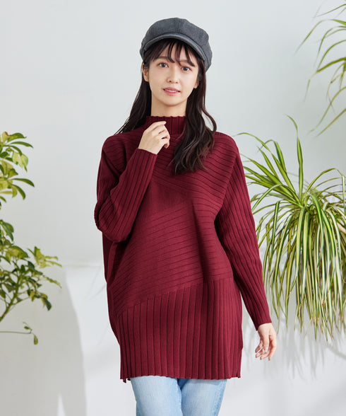 【アウトレット】【新色追加】ランダムリブ編みドルマンニットチュニック