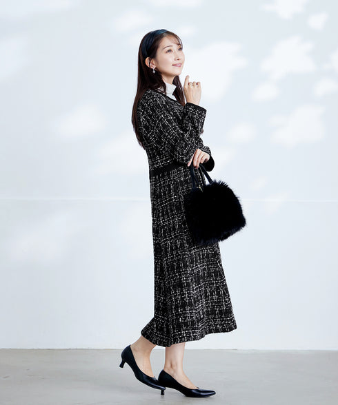 【安田美沙子さん着用】配色ツイードワンピース