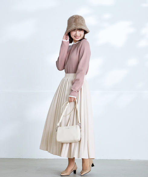 【クリアランスセール】襟パール配色ニットトップス