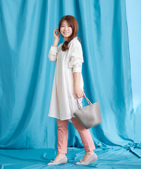 【アウトレット】リネンミックス スキッパー長袖ワンピース