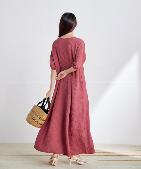 ワッフルVネックワンピース