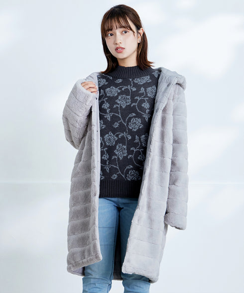 【リバーシブル】エコファーキルティング2wayコート