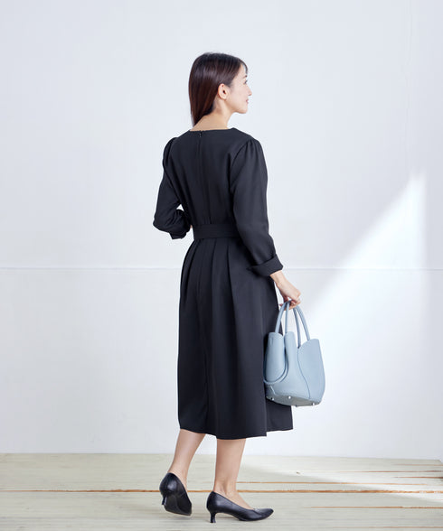 【3WAY】リボンブローチ&ベルト付きフレアワンピース