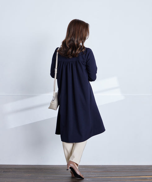 バックギャザーハートネックAラインワンピース