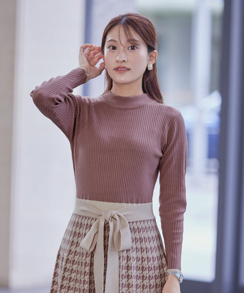 【アウトレット】千鳥柄ニットプリーツワンピース