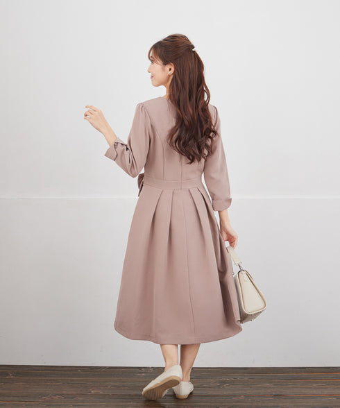 【新色追加】 アシメリボンベルトフレアワンピース